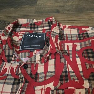 Reason Tartan Plaid Shirt Men's 3XL Brown Viscose Long Sleeve Button Down